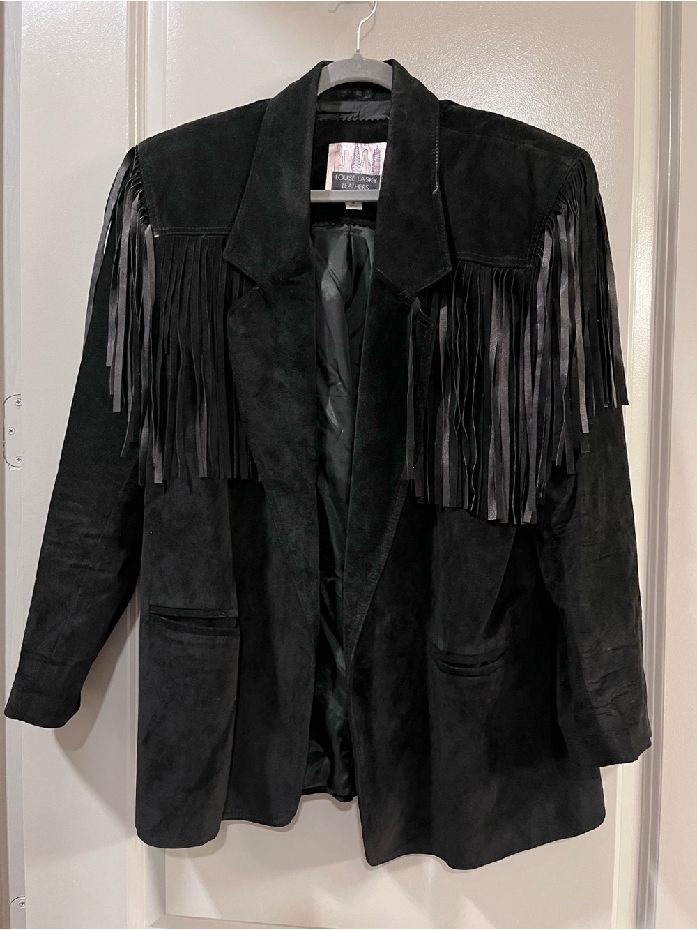 Vintage Black Genuine Suede Fringed Jacket